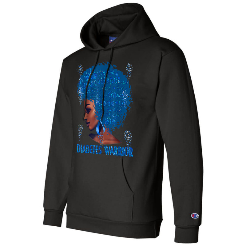 Black Woman Afro African Type 1 Diabetes Warrior Ribbon Blue T Shirt Champion Hoodie | Artistshot