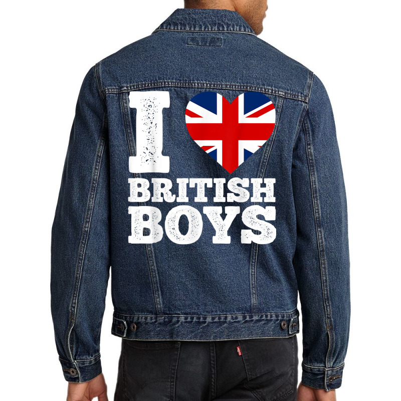 I Love British Boys Funny Red Heart Britain Flag T Shirt Men Denim Jacket | Artistshot