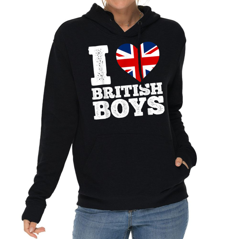 I Love British Boys Funny Red Heart Britain Flag T Shirt Lightweight Hoodie | Artistshot