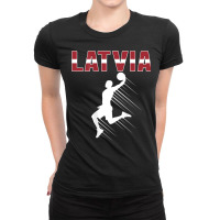 Proud Latvia Basketball Fans Jersey Latvian Flag Baller Team T Shirt Ladies Fitted T-shirt | Artistshot