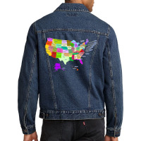 Usa Map With States And Capital Cities Men Denim Jacket | Artistshot