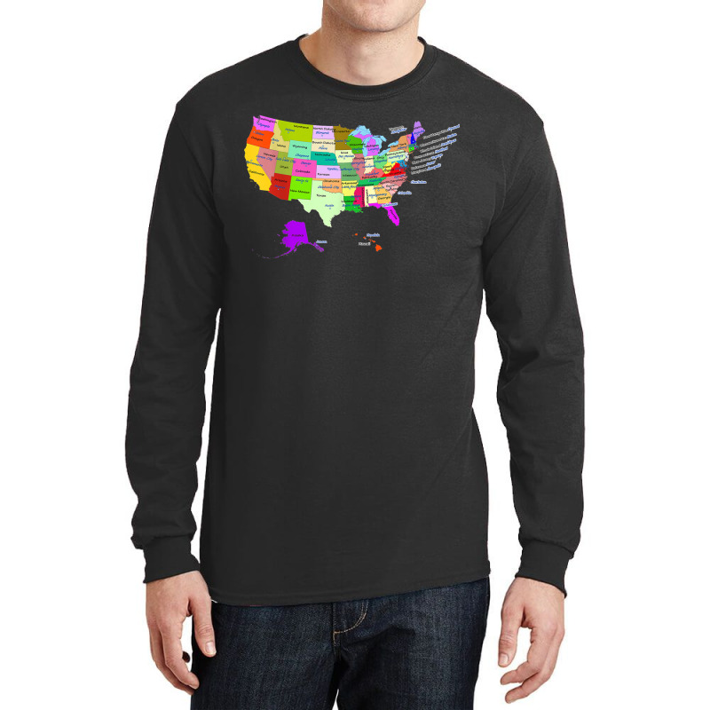 Usa Map With States And Capital Cities Long Sleeve Shirts by DarionMurray | Artistshot