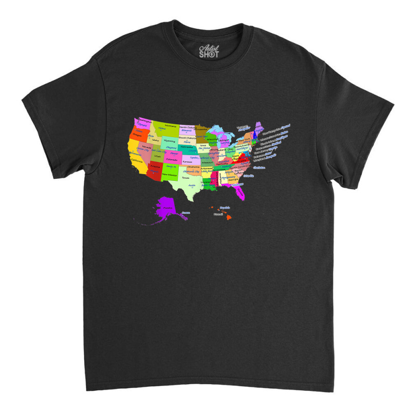 Usa Map With States And Capital Cities Classic T-shirt by DarionMurray | Artistshot