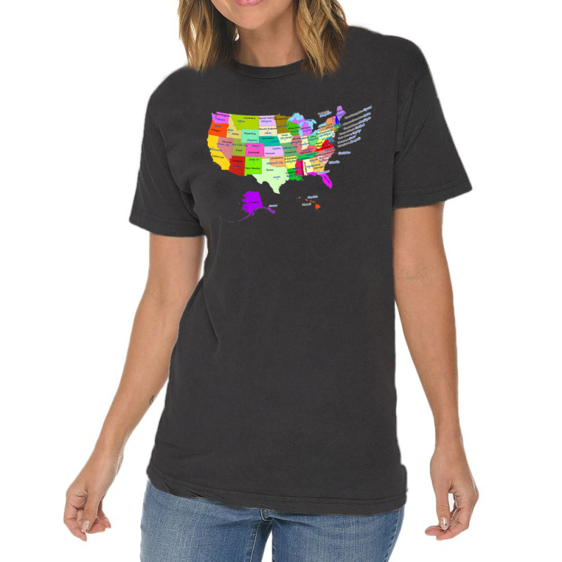 Usa Map With States And Capital Cities Vintage T-Shirt by DarionMurray | Artistshot