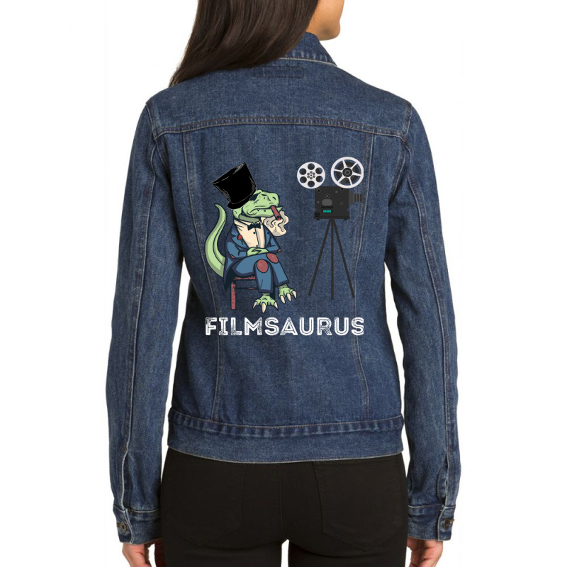 Film Dinosaur Film Director Dino Funny Film Maker T Rex Ladies Denim Jacket by SamaraMcCullou | Artistshot