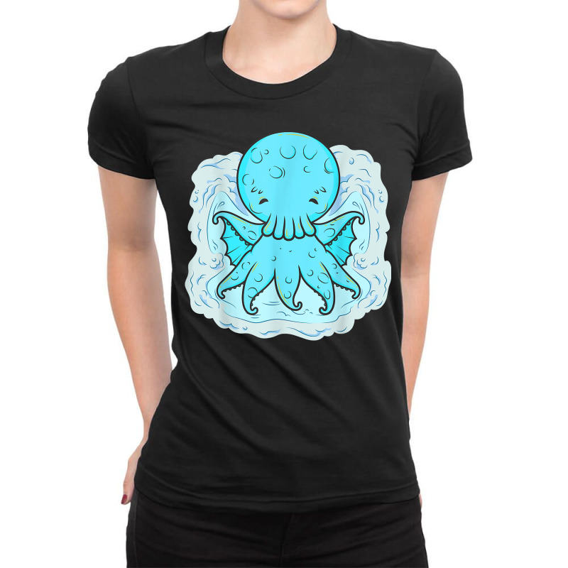 Snow Squid Tentacles Little Octopus T Shirt Ladies Fitted T-Shirt by klaasmis | Artistshot