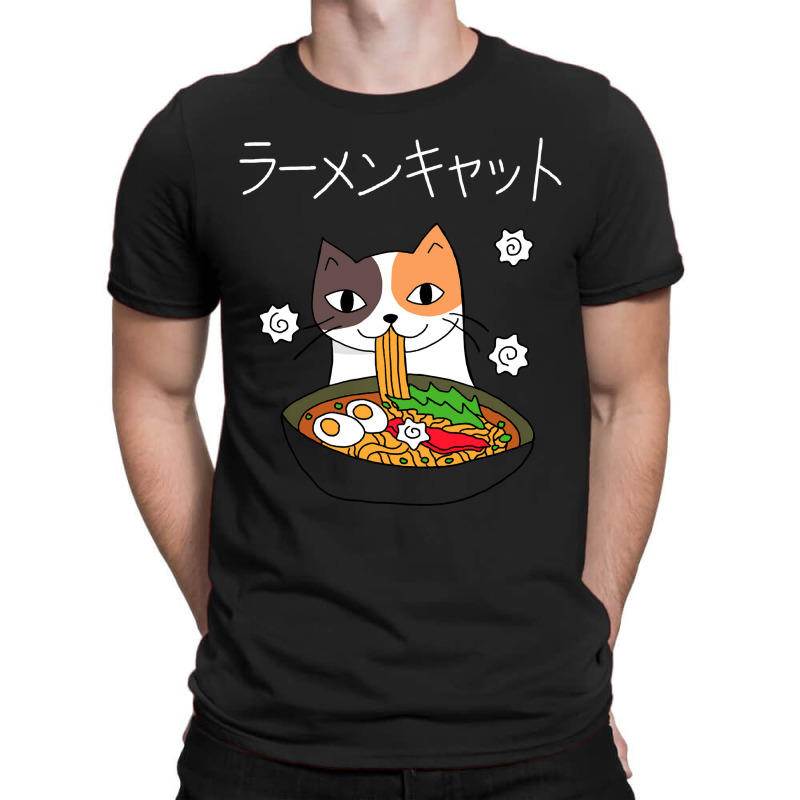 Ramen Cat (tortoiseshell, White Text) T-Shirt by JohnDavidMay | Artistshot