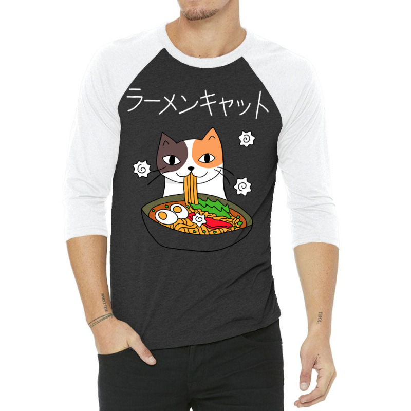 Ramen Cat (tortoiseshell, White Text) 3/4 Sleeve Shirt by JohnDavidMay | Artistshot