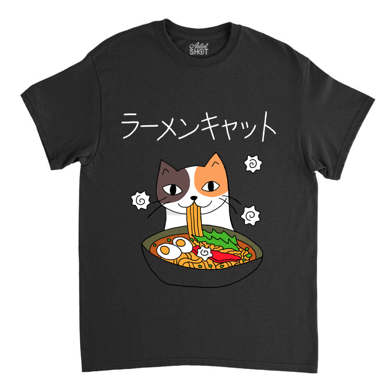 Ramen Cat (tortoiseshell, White Text) Classic T-shirt by JohnDavidMay | Artistshot