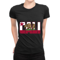 Cali Text With California Republic Flag And California Bear Ladies Fitted T-shirt | Artistshot