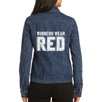 Winners Wear Red Color War Camp Team Game Competition Ladies Denim Jacket | Artistshot