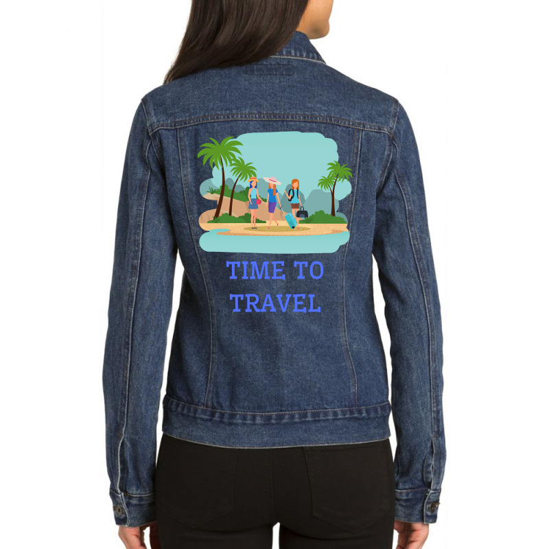 Girls Its Time To Travel Ladies Denim Jacket by Mathew Rodden | Artistshot