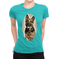 Close-up Of German Shepherd D Of White Backgr Ladies Fitted T-shirt | Artistshot