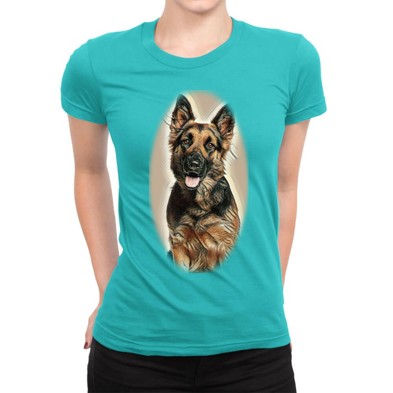 Close-up Of German Shepherd D Of White Backgr Ladies Fitted T-Shirt by Kemnabi | Artistshot