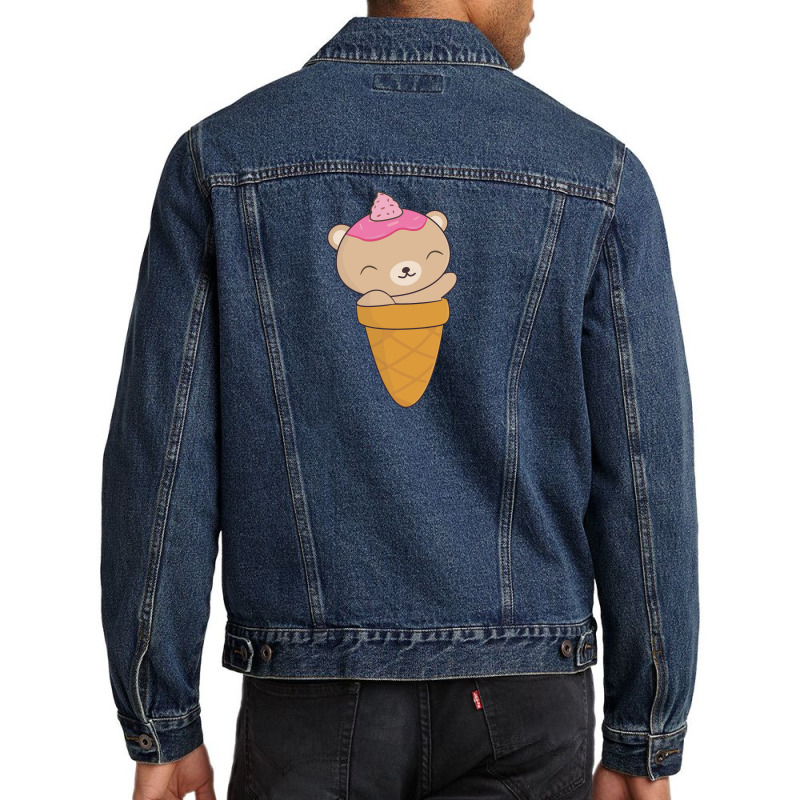Brown Bear Ice Cream Cone Men Denim Jacket | Artistshot