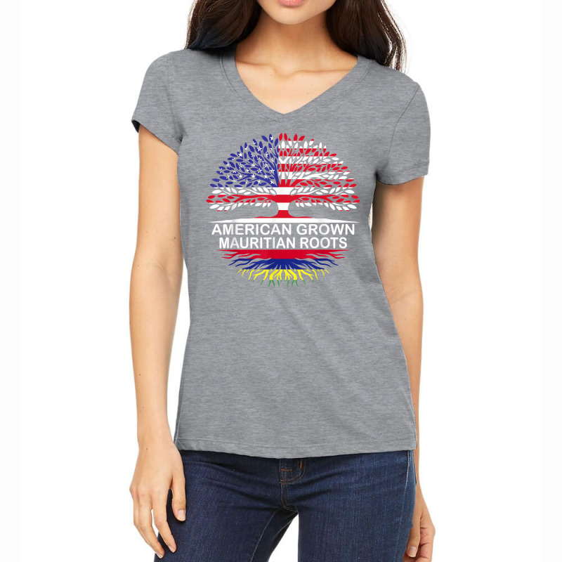 Usa & Mauritius Flags Tee American Grown Mauritian Roots T Shirt Women's V-Neck T-Shirt by belenfinl | Artistshot