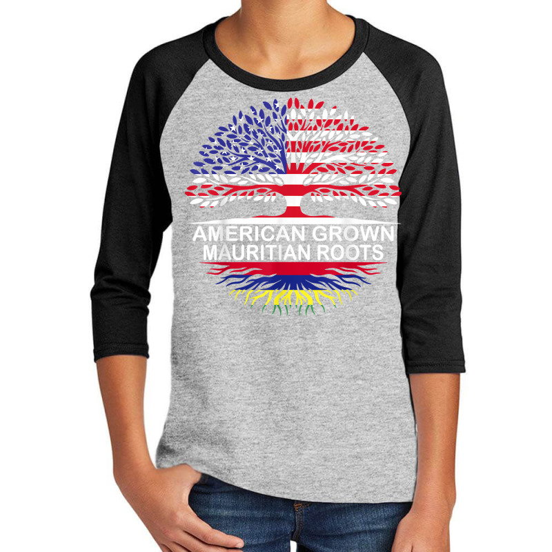 Usa & Mauritius Flags Tee American Grown Mauritian Roots T Shirt Youth 3/4 Sleeve by belenfinl | Artistshot