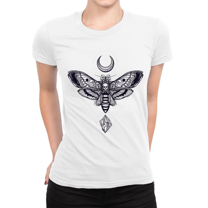 Crystal Moon And Death Mothmystic Pagan Skeleton Ladies Fitted T-Shirt by ShelleyDoppelmayr | Artistshot