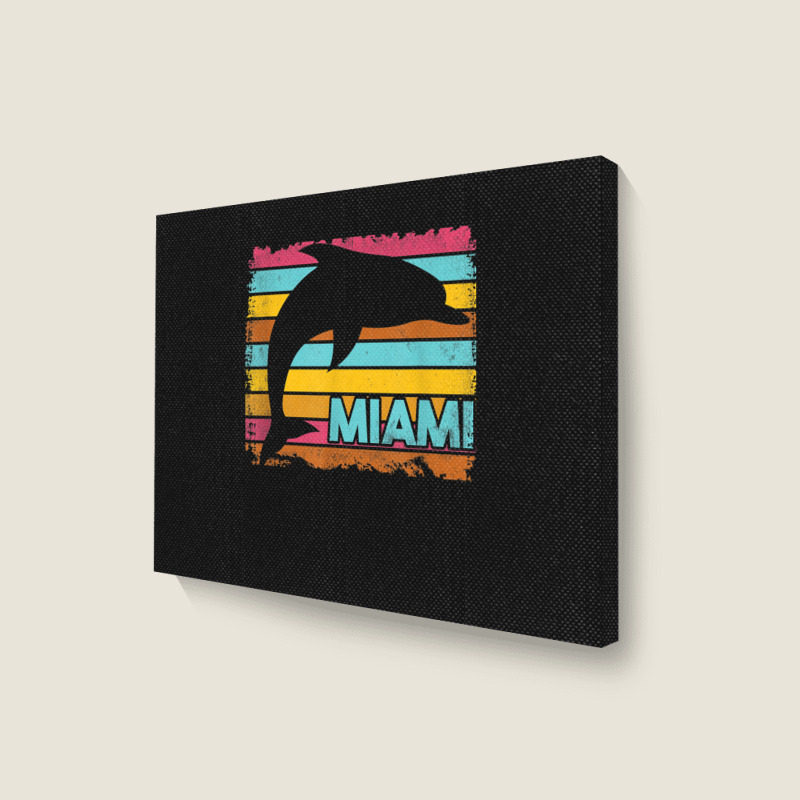 Miami Resident Vintage Dolphin Silhouette Souvenir Gift Landscape Canvas Print | Artistshot