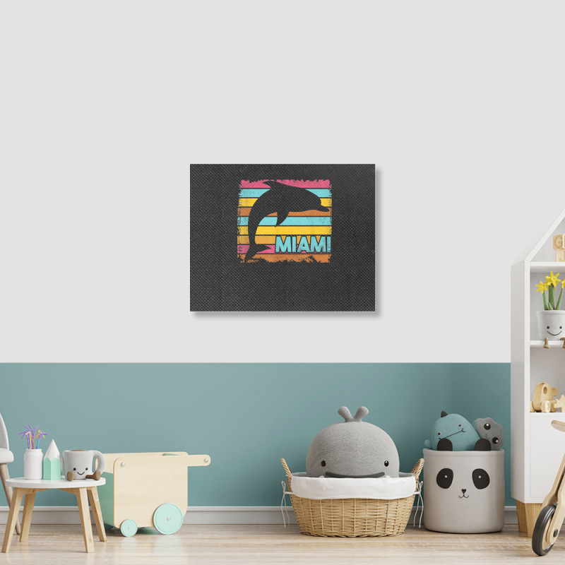 Miami Resident Vintage Dolphin Silhouette Souvenir Gift Landscape Canvas Print | Artistshot