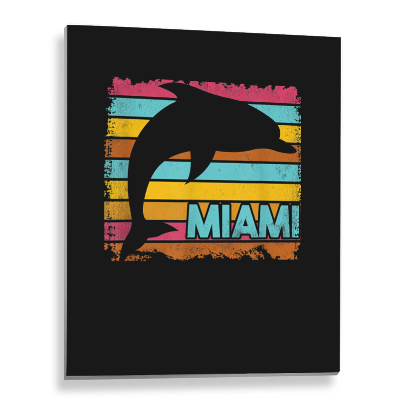 Miami Resident Vintage Dolphin Silhouette Souvenir Gift Metal Print Vertical | Artistshot