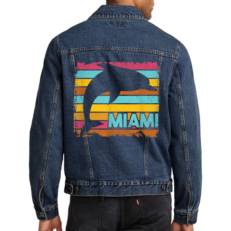 Miami Resident Vintage Dolphin Silhouette Souvenir Gift Men Denim Jacket | Artistshot