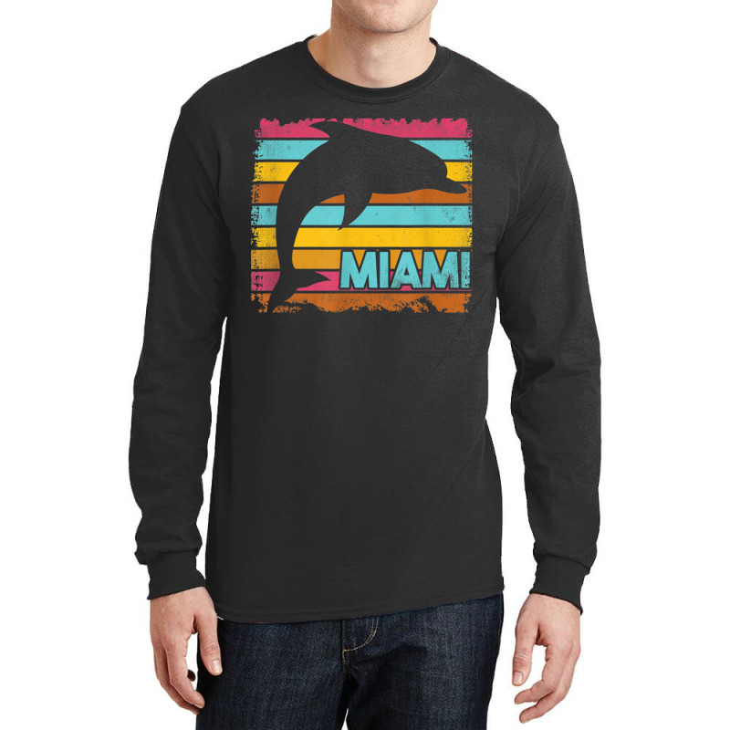 Miami Resident Vintage Dolphin Silhouette Souvenir Gift Long Sleeve Shirts | Artistshot