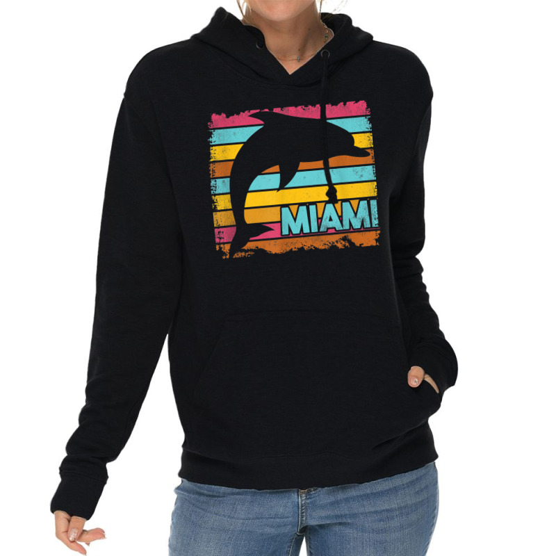 Miami Resident Vintage Dolphin Silhouette Souvenir Gift Lightweight Hoodie | Artistshot