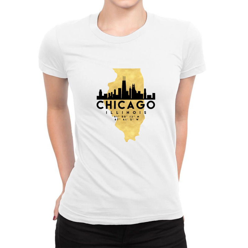 Chicago Illinois Skyline Map Art Ladies Fitted T-Shirt by GuadalupeDorothy | Artistshot