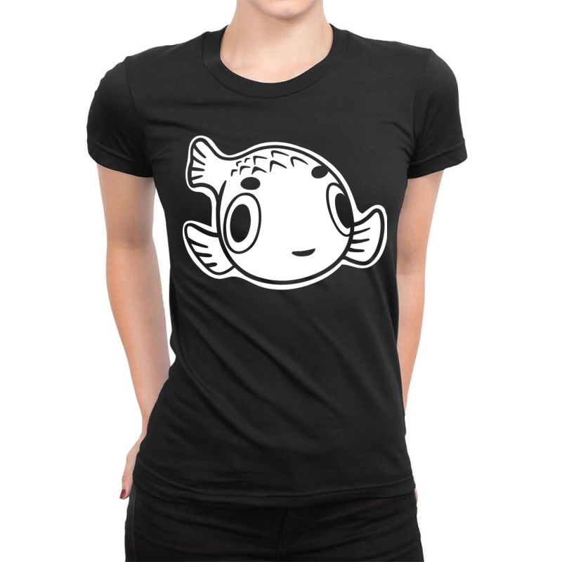 Minimal Puffer Fish Stylized Art For Bubblefish Fans Ladies Fitted T-Shirt by CarmelaElaine | Artistshot