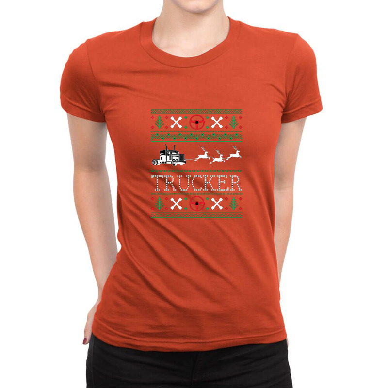 Christmas Trucker Truck Driver Ladies Fitted T-Shirt by Acoy | Artistshot