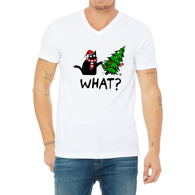 Black Cat What Christmas V-Neck Tee by Evelyn D Adkins | Artistshot