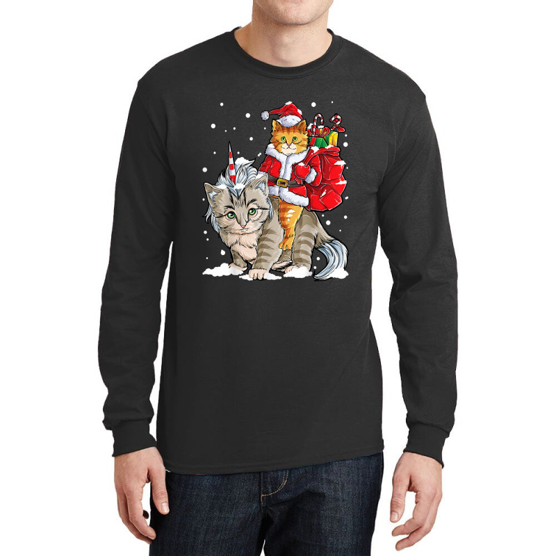 Black Cat Kitty Christmas Cat Christmas Gifts Santa Caticorn Unicorn Long Sleeve Shirts by Evelyn D Adkins | Artistshot