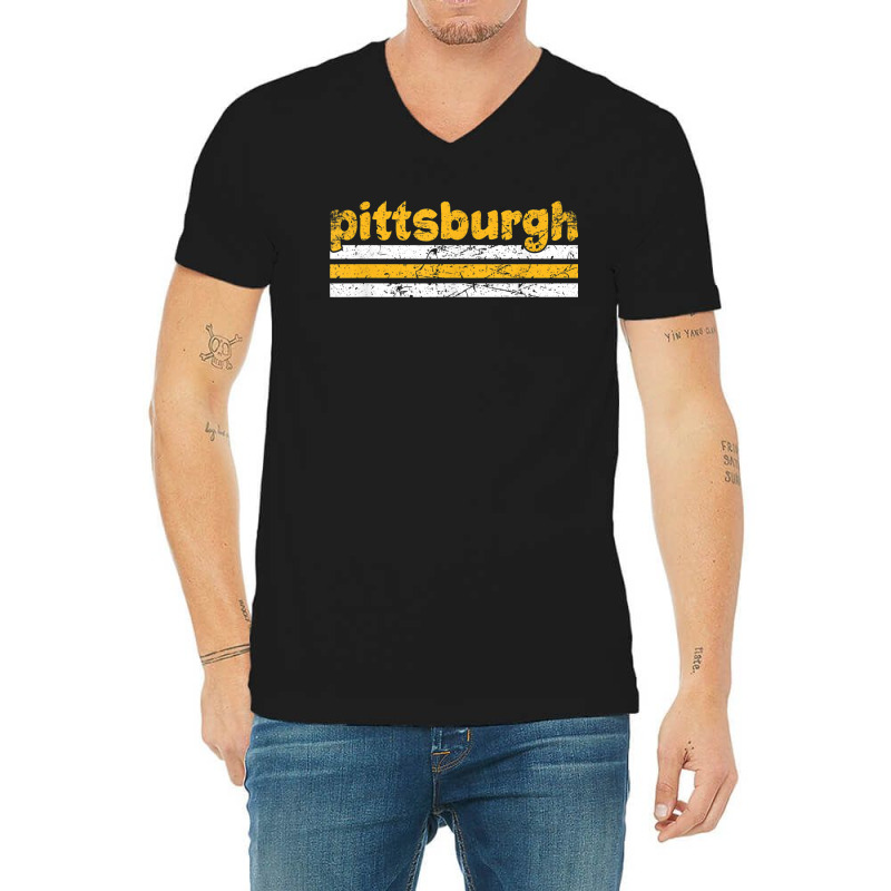 Pittsburgh Pennsylvania Three Stripe Vintage Weathered V-neck Tee | Artistshot