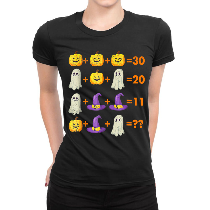 Math Equation Pumpkin Ghost Witch Bat Halloween Teacher Ladies Fitted T-Shirt by liqualyfu | Artistshot