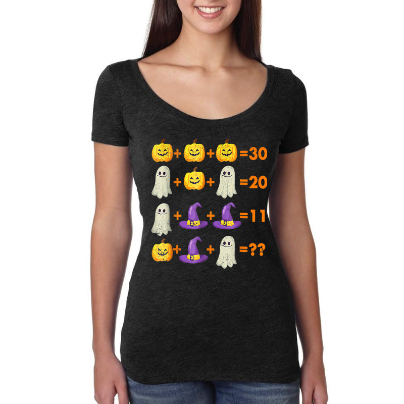 Math Equation Pumpkin Ghost Witch Bat Halloween Teacher Women's Triblend Scoop T-shirt by liqualyfu | Artistshot