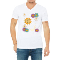 Cute Good Vibration Boho Sun Moon Flowers Energy Positive T Shirt V-neck Tee | Artistshot