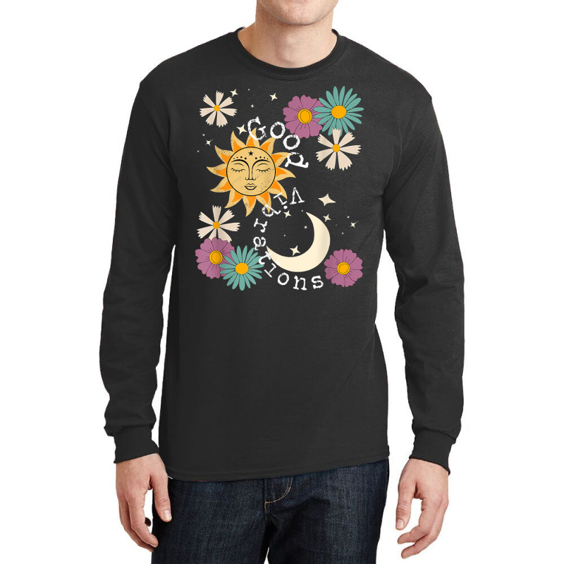 Cute Good Vibration Boho Sun Moon Flowers Energy Positive T Shirt Long Sleeve Shirts by silviabzp | Artistshot