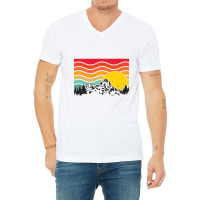 Wavy Retro Mountain Sunrise V-neck Tee | Artistshot