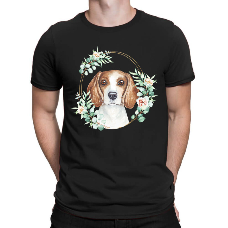 Beagle Dog Portrait Beagle Dog In A Floral Christmas T-Shirt by Evelyn D Adkins | Artistshot