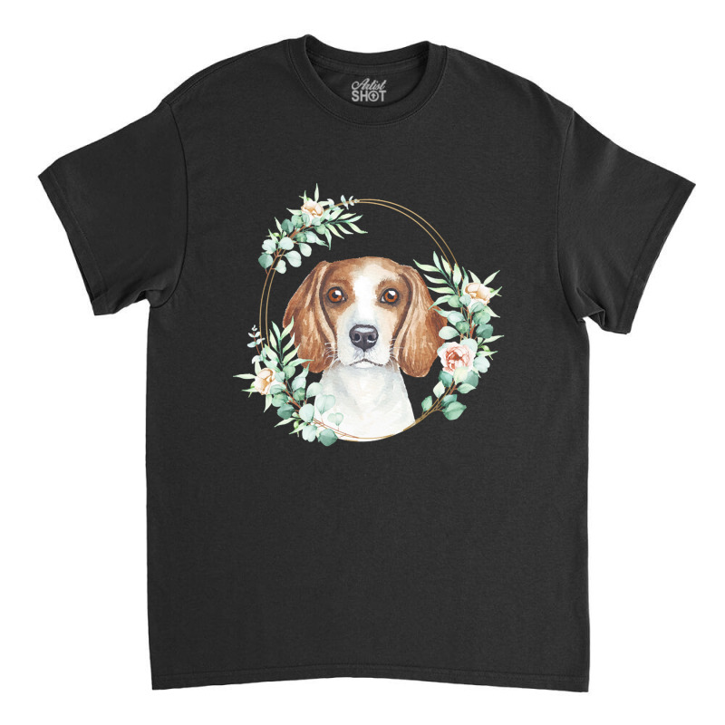 Beagle Dog Portrait Beagle Dog In A Floral Christmas Classic T-shirt by Evelyn D Adkins | Artistshot