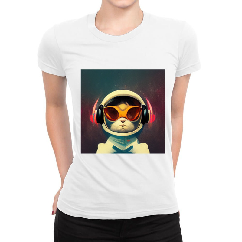 Kitten Wearing Headphones Music Ladies Fitted T-Shirt by fannyenggarisa | Artistshot