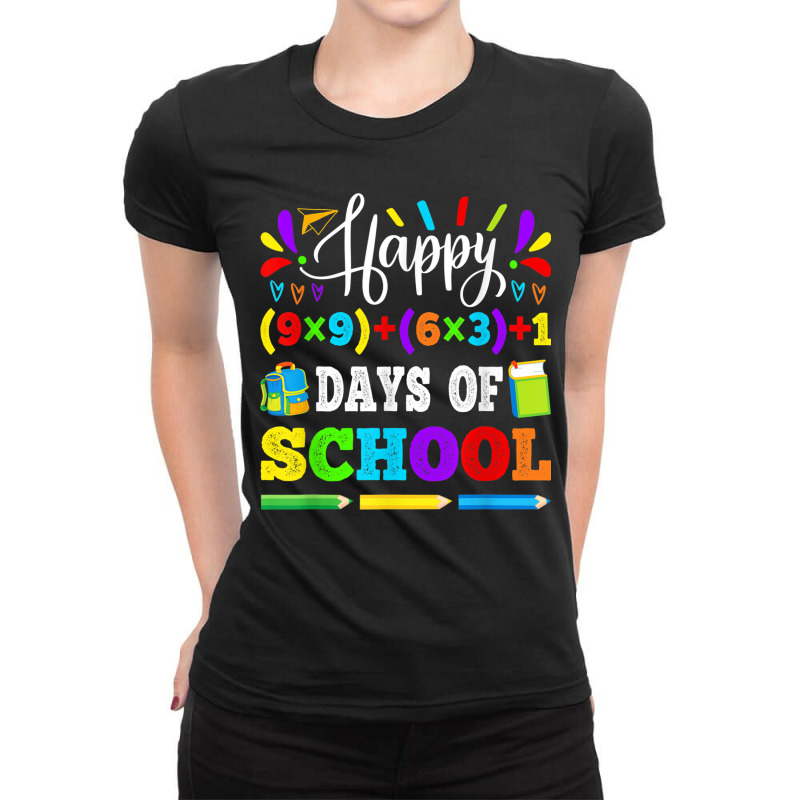 Happy 100 Days Of School 100th Math Equation Teacher Kids Ladies Fitted T-Shirt by SheilaAntoinette | Artistshot