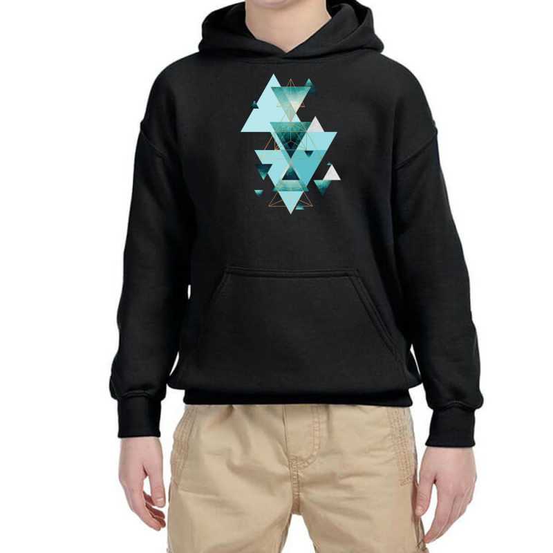 Geometric Triangle Compilation In Teal Youth Hoodie | Artistshot