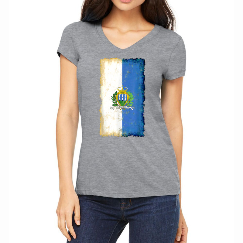 Distressed San Marino Flag, National Pride Grunge Style T Shirt Women's V-Neck T-Shirt by vivianadubcy | Artistshot