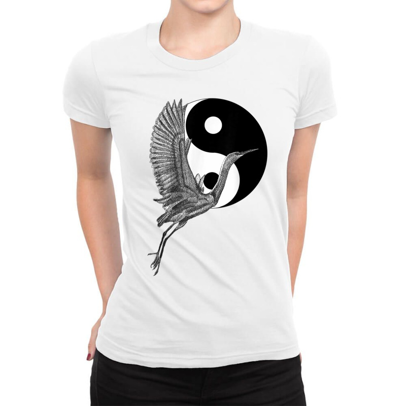 Tai Chi White Crane Yin Yang Qi Gong Illustration Ladies Fitted T-Shirt by ChristianLing | Artistshot