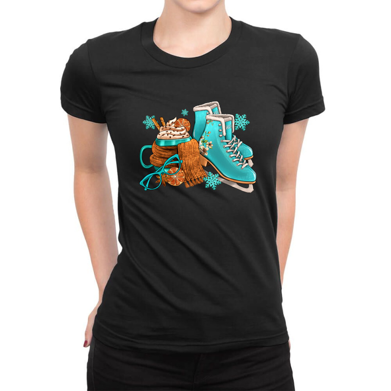 Winter Ice Skating Boots And Coffee Ladies Fitted T-Shirt by FaDigitalArtStudio | Artistshot