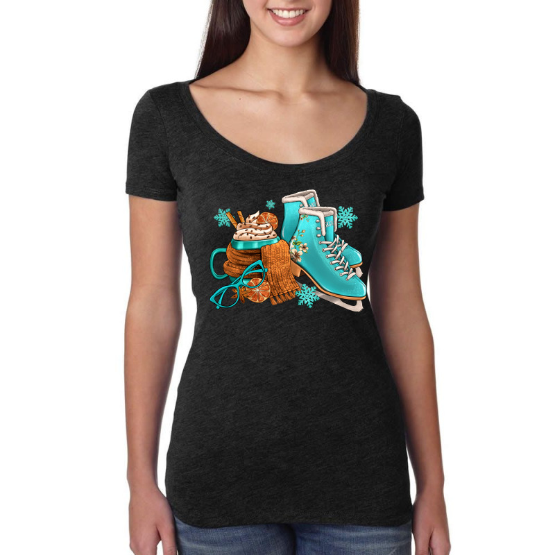 Winter Ice Skating Boots And Coffee Women's Triblend Scoop T-shirt by FaDigitalArtStudio | Artistshot