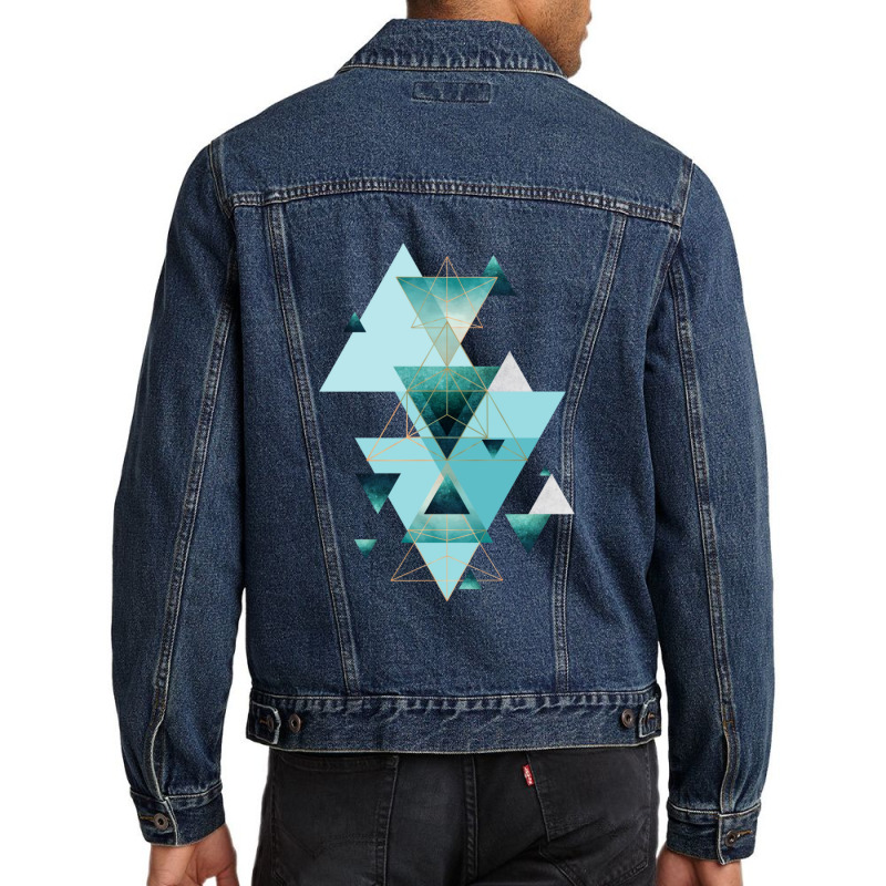 Geometric Triangle Compilation In Teal Men Denim Jacket | Artistshot