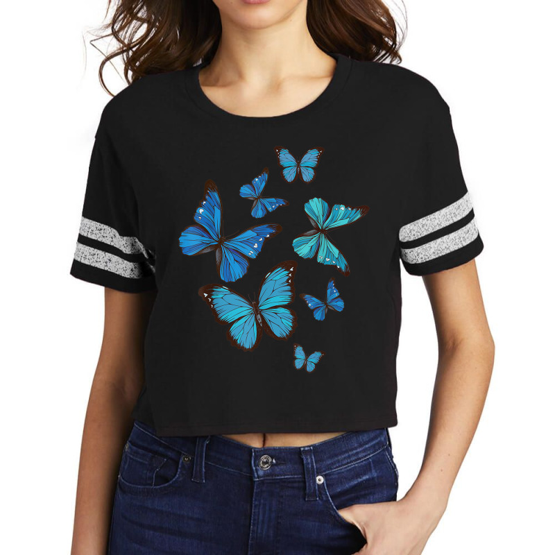 Blue Morpho Butterfly Swarm Lepidoptera Lover Entomologist Scorecard Crop Tee by KathleenSusanBuckler | Artistshot